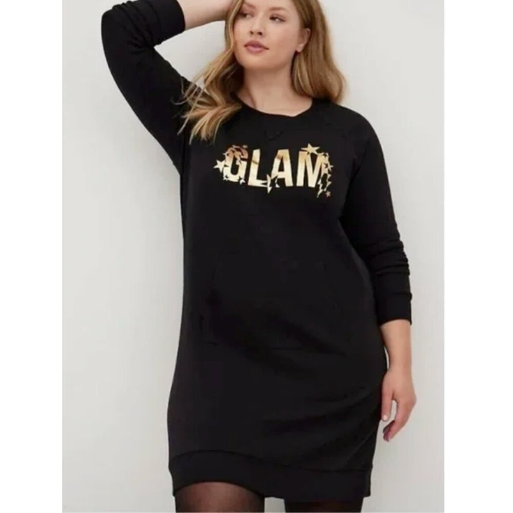 Torrid 2 Black Fleece Crewneck Pullover GLAM Dress 2X 18 20